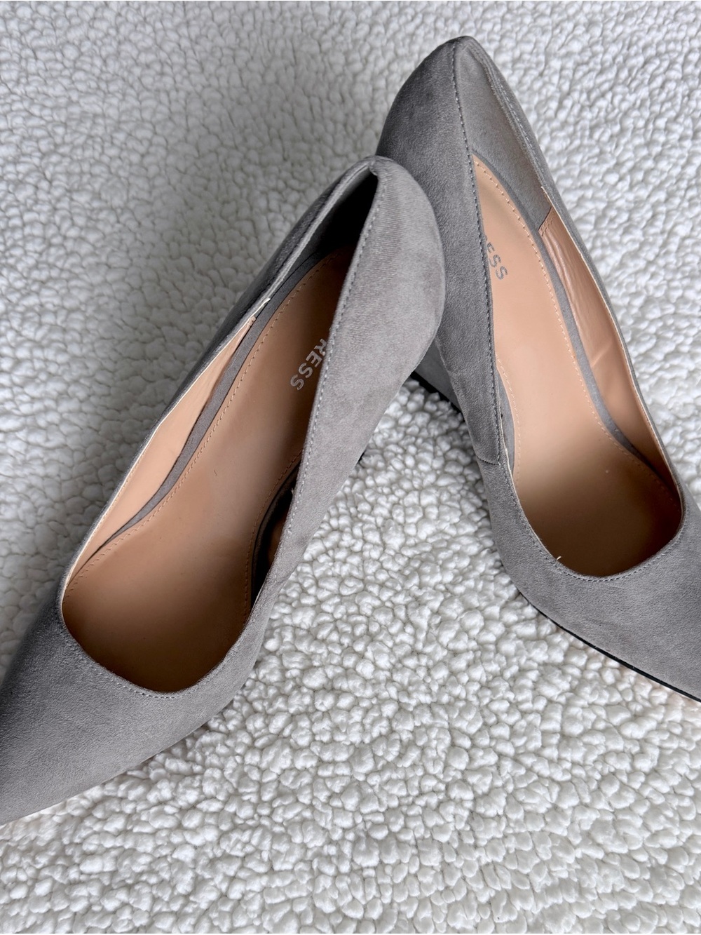 Express Gray Suede-Look Wedge Pumps